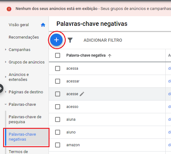 Criar Anuncio Google ADS - Palavras Negativas