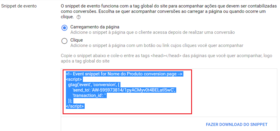 Criar Anuncio Google ADS - Pixel Conversão